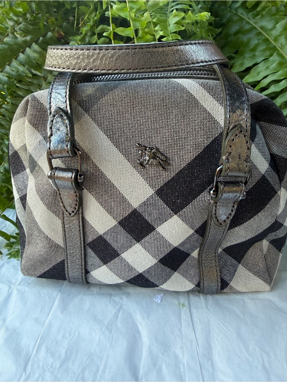 Burberry Shimmer Plaid / Smoked Check Mini Boston Bag